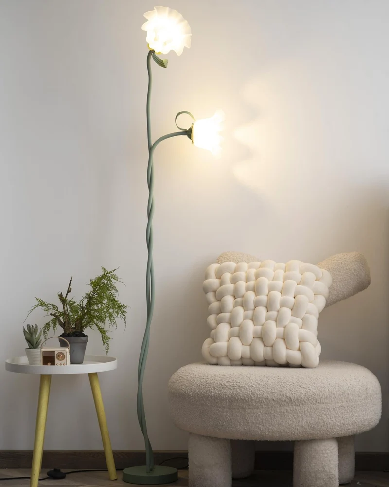 Vloerlamp Bloem Design Groen Wit Metaal 170cm 2-3 Lichts LED Sfeerlamp Woonkamer Slaapkamer | Sansoti