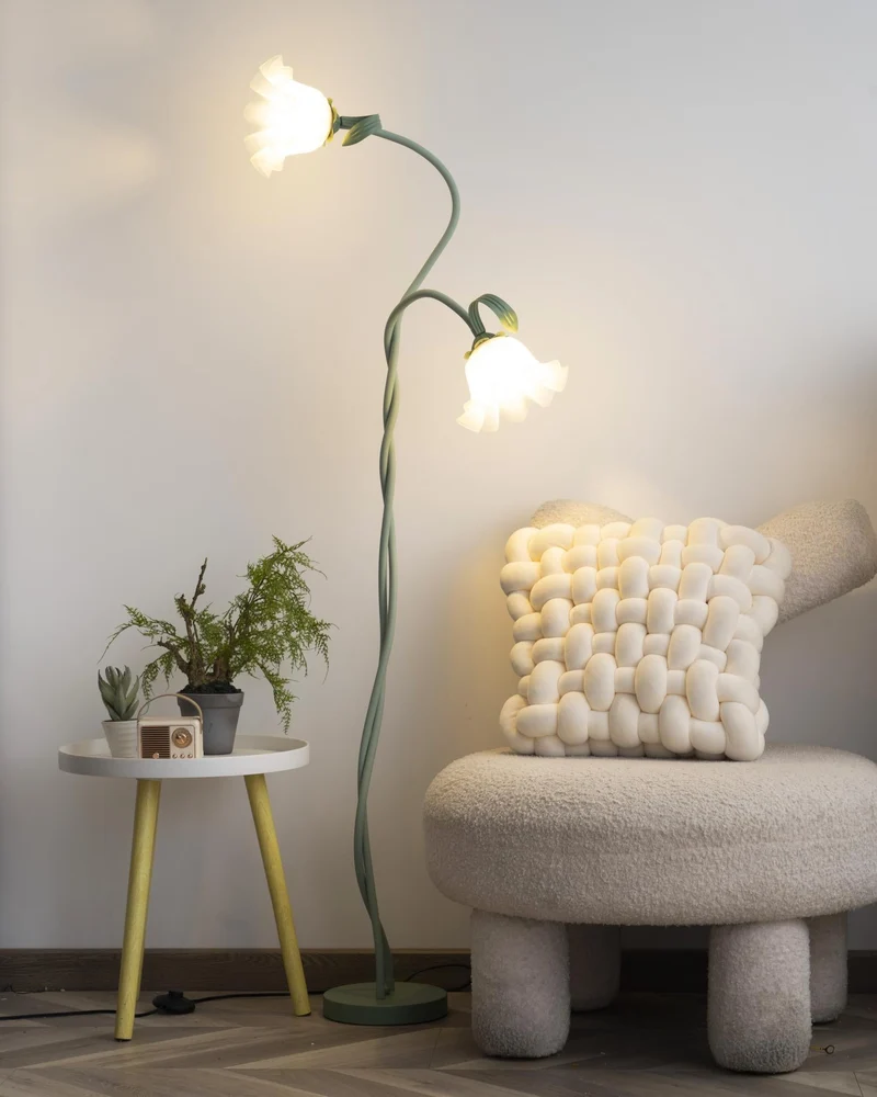 Vloerlamp Bloem Design Groen Wit Metaal 170cm 2-3 Lichts LED Sfeerlamp Woonkamer Slaapkamer | Sansoti