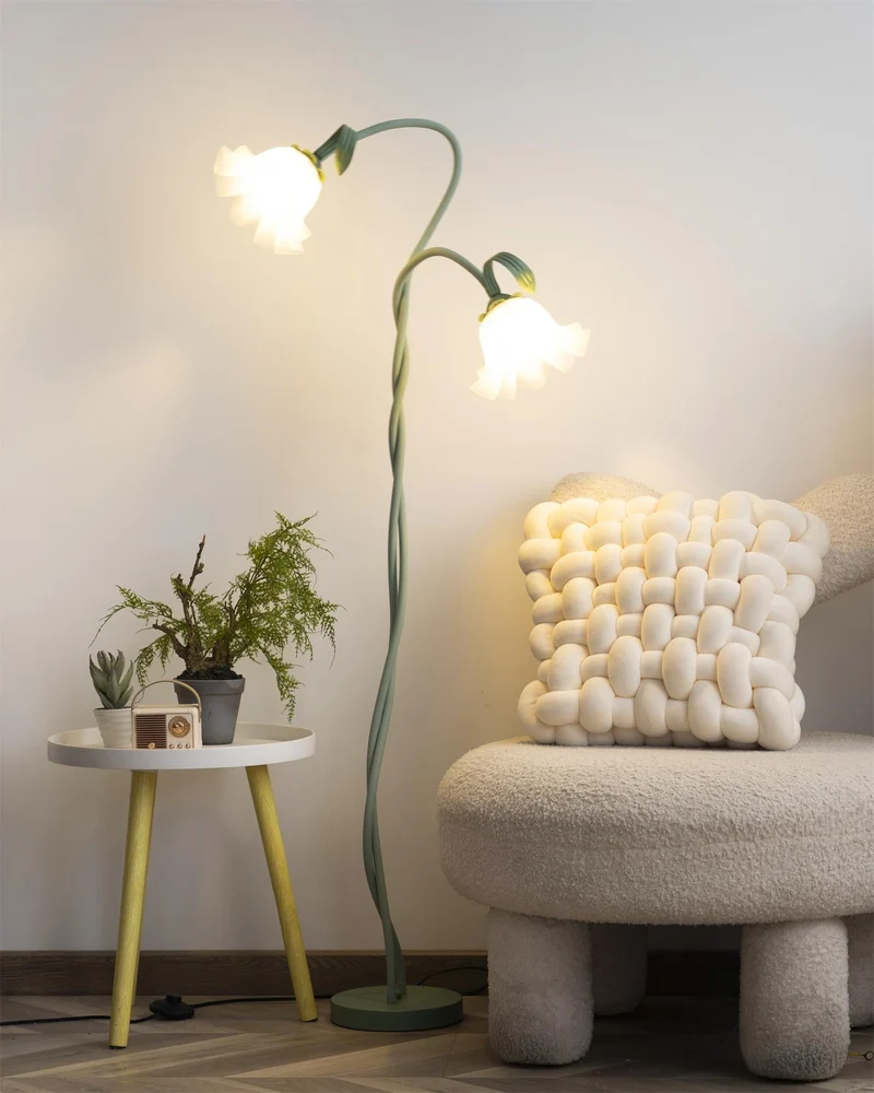 Vloerlamp Bloem Design Groen Wit Metaal 170cm 2-3 Lichts LED Sfeerlamp Woonkamer Slaapkamer | Sansoti