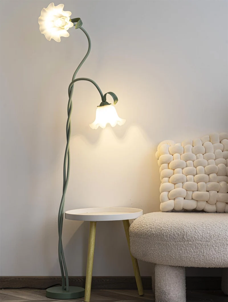 Vloerlamp Bloem Design Groen Wit Metaal 170cm 2-3 Lichts LED Sfeerlamp Woonkamer Slaapkamer | Sansoti