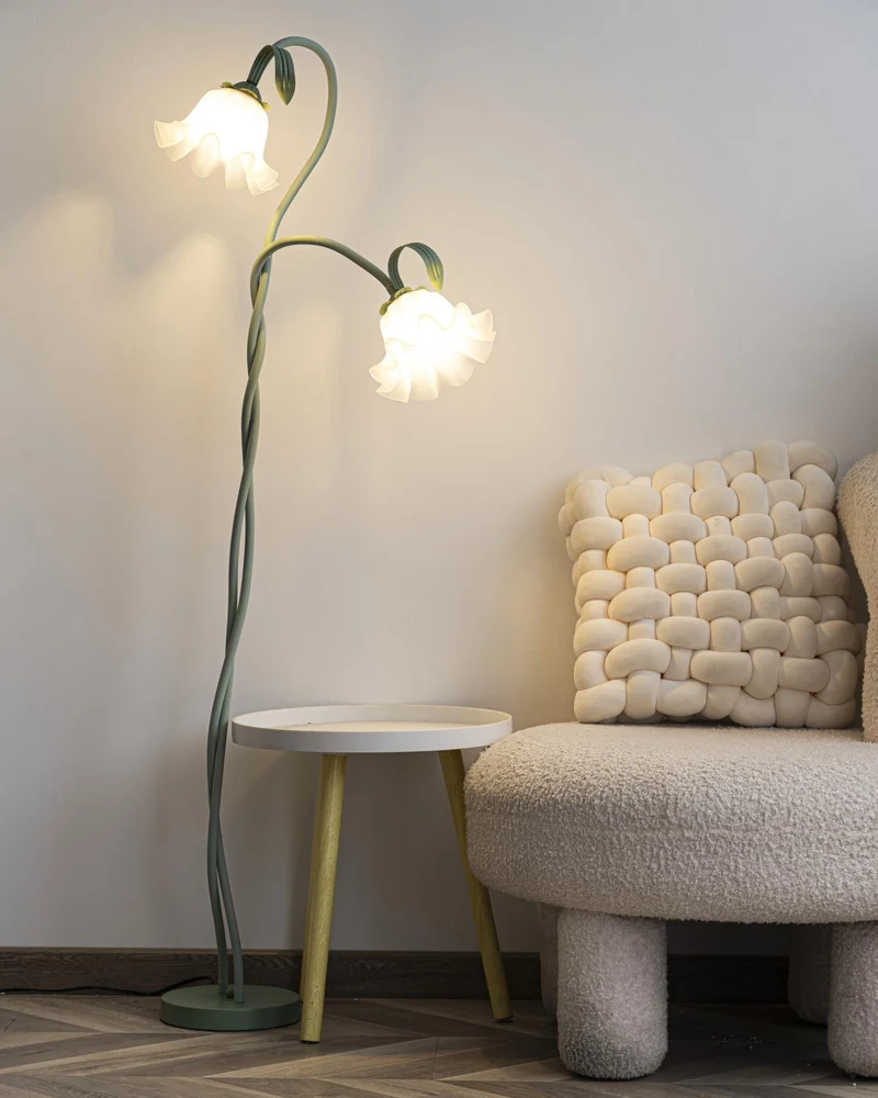 Vloerlamp Bloem Design Groen Wit Metaal 170cm 2-3 Lichts LED Sfeerlamp Woonkamer Slaapkamer | Sansoti