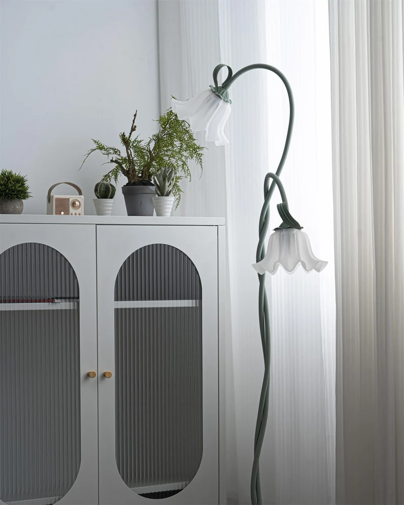 Vloerlamp Bloem Design Groen Wit Metaal 170cm 2-3 Lichts LED Sfeerlamp Woonkamer Slaapkamer | Sansoti