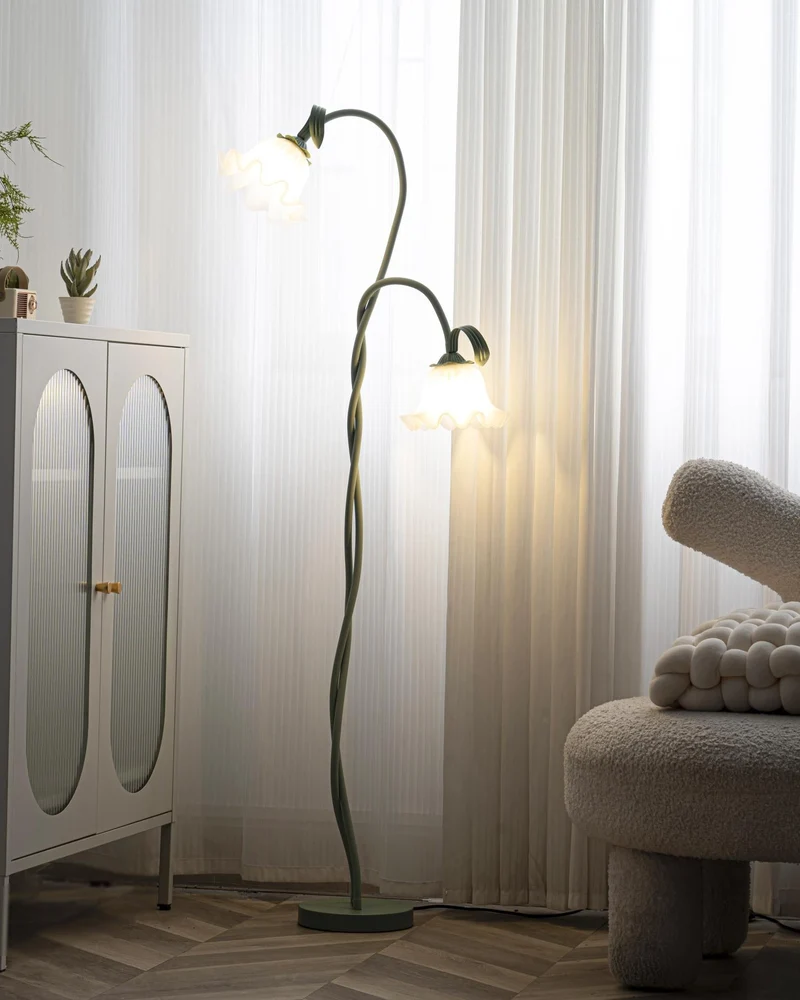 Vloerlamp Bloem Design Groen Wit Metaal 170cm 2-3 Lichts LED Sfeerlamp Woonkamer Slaapkamer | Sansoti