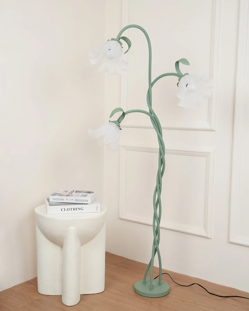 Vloerlamp Bloem Design Groen Wit Metaal 170cm 2-3 Lichts LED Sfeerlamp Woonkamer Slaapkamer | Sansoti