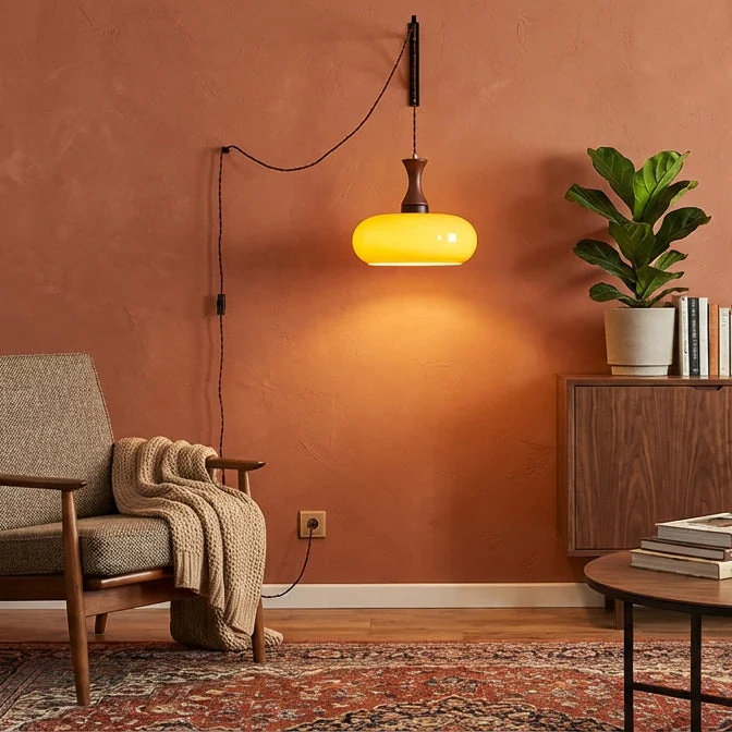 Amber glazen hanglamp – warme sfeerverlichting voor woonkamer en eetkamer | Sansoti