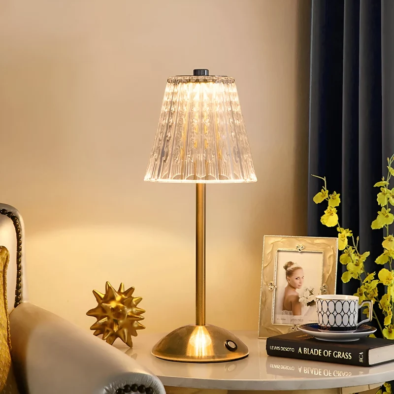Draadloze Vintage Tafellamp met Glas – Oplaadbare Sfeerverlichting voor Woonkamer & Slaapkamer | Sansoti
