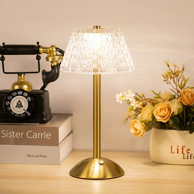 Draadloze Vintage Tafellamp met Glas – Oplaadbare Sfeerverlichting voor Woonkamer & Slaapkamer | Sansoti