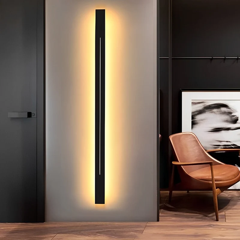 Wandlamp LED Strip Zwart IJzer Acryl Woonkamer Slaapkamer Lineair 60cm 80cm 100cm 120cm 3 Kleurmodi Minimalistisch Spiegel Accent | Sansoti