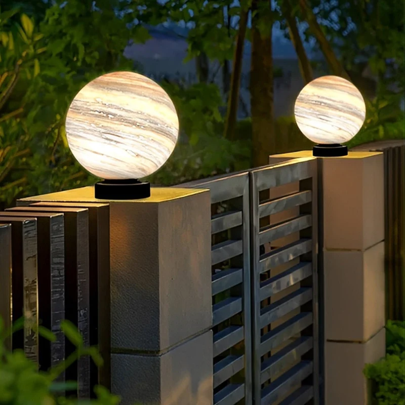Buitenlamp Paalkop Bol Glas Marmerlook Warmwit Tuin Oprit Hek Villa Buitenverlichting Sokkel Lamp E27 IP54 Tuinlamp Sfeerverlichting | Sansoti