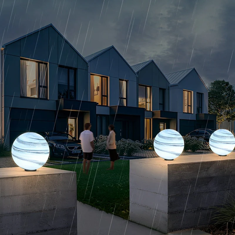 Buitenlamp Paalkop Bol Glas Marmerlook Warmwit Tuin Oprit Hek Villa Buitenverlichting Sokkel Lamp E27 IP54 Tuinlamp Sfeerverlichting | Sansoti