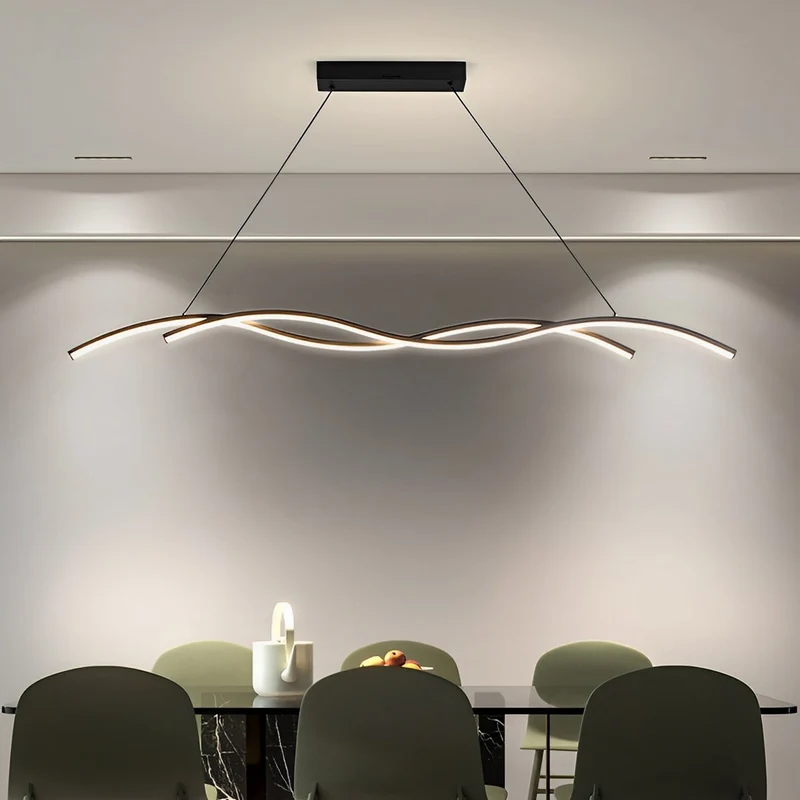 LED Hanglamp Golf Aluminium Zwart Dimbaar Eetkamer Woonkamer Golvende Hanglamp Eettafel Café Pendel Modern | Sansoti