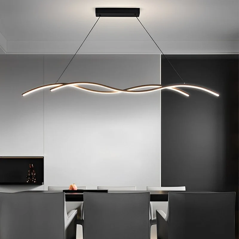 LED Hanglamp Golf Aluminium Zwart Dimbaar Eetkamer Woonkamer Golvende Hanglamp Eettafel Café Pendel Modern | Sansoti