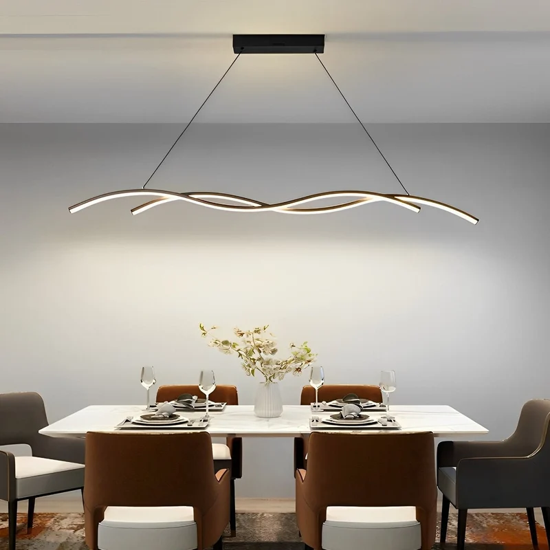 LED Hanglamp Golf Aluminium Zwart Dimbaar Eetkamer Woonkamer Golvende Hanglamp Eettafel Café Pendel Modern | Sansoti
