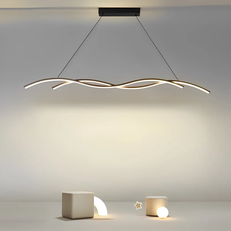 LED Hanglamp Golf Aluminium Zwart Dimbaar Eetkamer Woonkamer Golvende Hanglamp Eettafel Café Pendel Modern | Sansoti