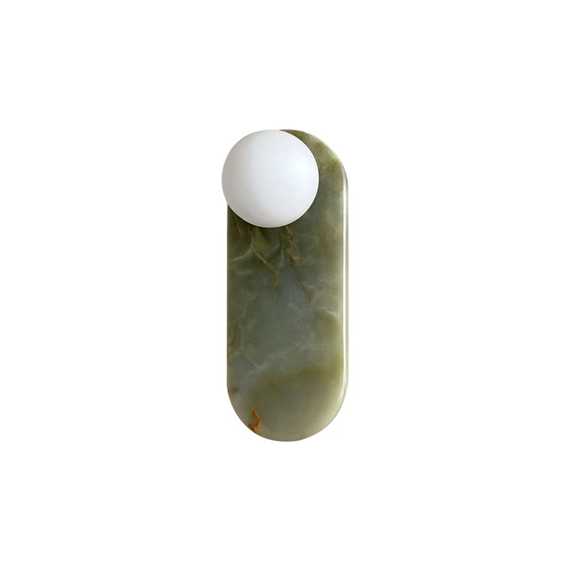 Luxe Wandlamp van Jade of Marmer met Glazen Kap – Mid Century Design Verlichting voor Slaapkamer en Hal | Sansoti