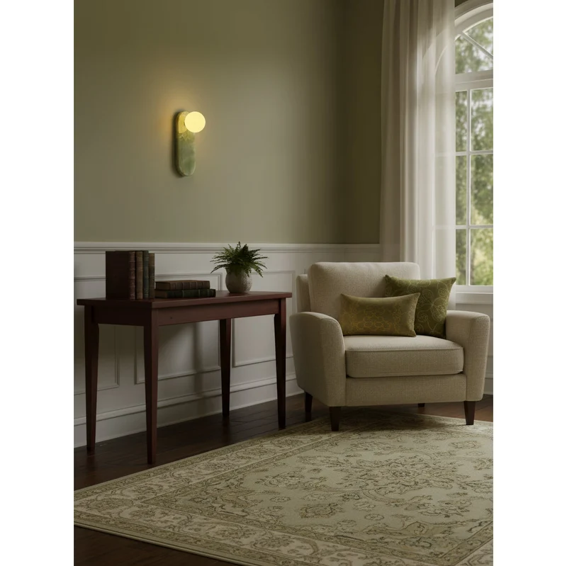 Luxe Wandlamp van Jade of Marmer met Glazen Kap – Mid Century Design Verlichting voor Slaapkamer en Hal | Sansoti