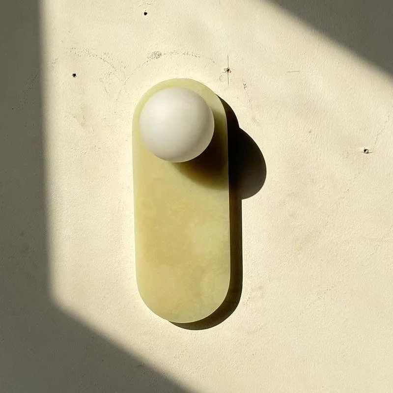 Luxe Wandlamp van Jade of Marmer met Glazen Kap – Mid Century Design Verlichting voor Slaapkamer en Hal | Sansoti