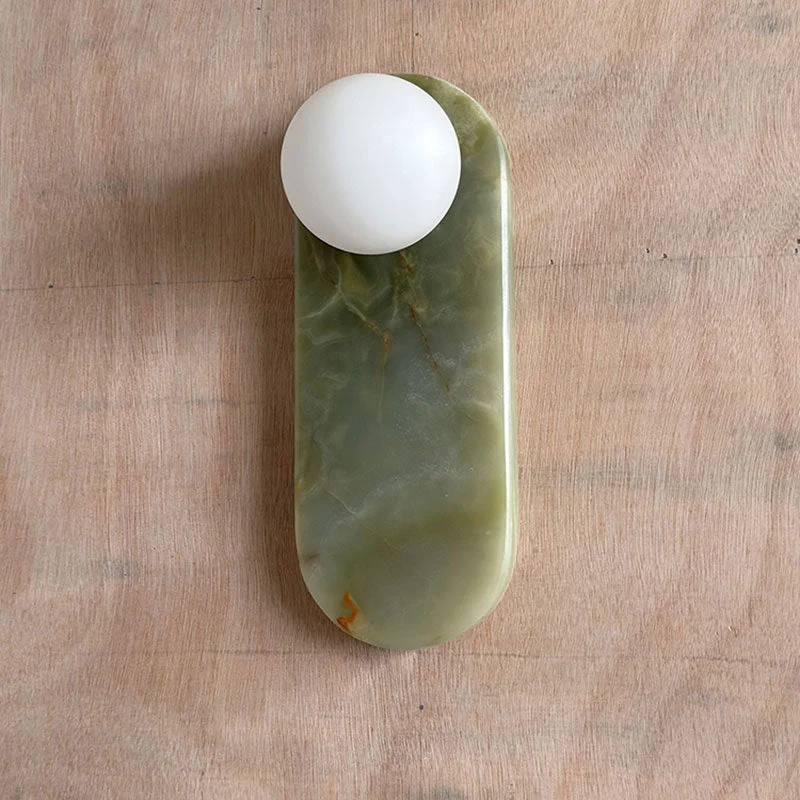 Luxe Wandlamp van Jade of Marmer met Glazen Kap – Mid Century Design Verlichting voor Slaapkamer en Hal | Sansoti