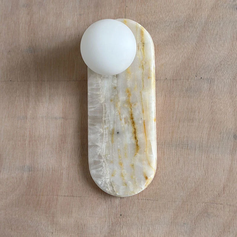 Luxe Wandlamp van Jade of Marmer met Glazen Kap – Mid Century Design Verlichting voor Slaapkamer en Hal | Sansoti