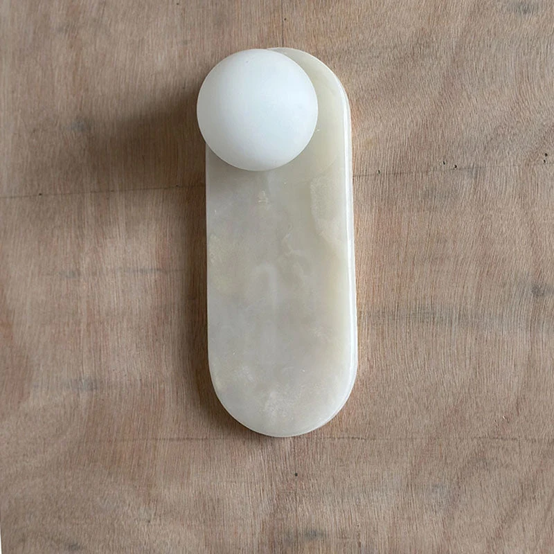 Luxe Wandlamp van Jade of Marmer met Glazen Kap – Mid Century Design Verlichting voor Slaapkamer en Hal | Sansoti