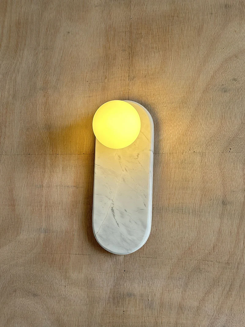 Luxe Wandlamp van Jade of Marmer met Glazen Kap – Mid Century Design Verlichting voor Slaapkamer en Hal | Sansoti