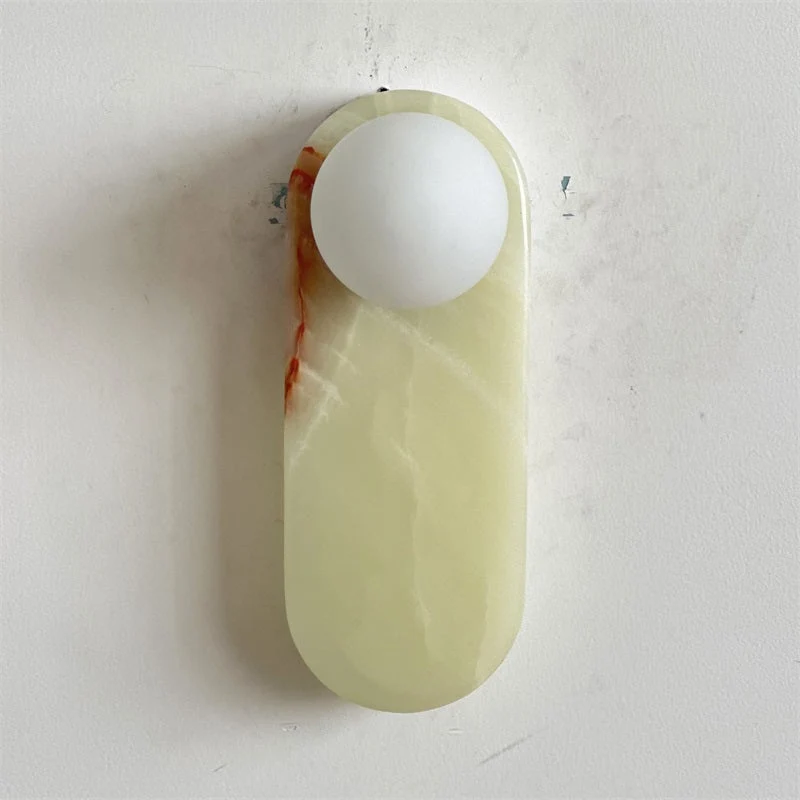 Luxe Wandlamp van Jade of Marmer met Glazen Kap – Mid Century Design Verlichting voor Slaapkamer en Hal | Sansoti