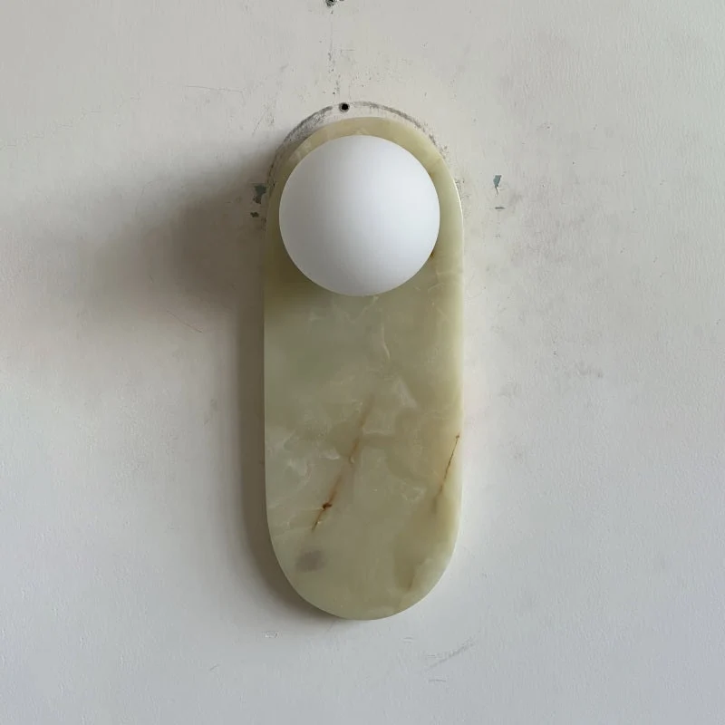 Luxe Wandlamp van Jade of Marmer met Glazen Kap – Mid Century Design Verlichting voor Slaapkamer en Hal | Sansoti