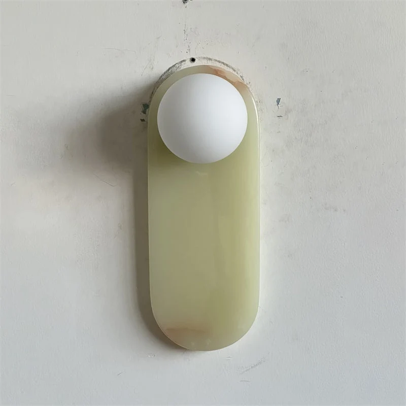 Luxe Wandlamp van Jade of Marmer met Glazen Kap – Mid Century Design Verlichting voor Slaapkamer en Hal | Sansoti