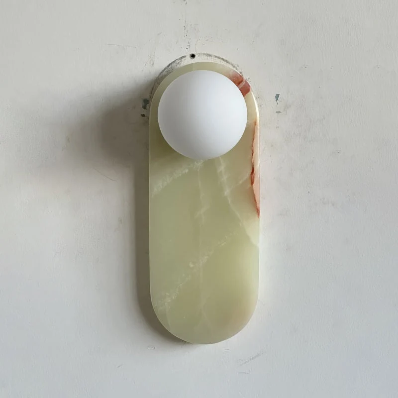 Luxe Wandlamp van Jade of Marmer met Glazen Kap – Mid Century Design Verlichting voor Slaapkamer en Hal | Sansoti