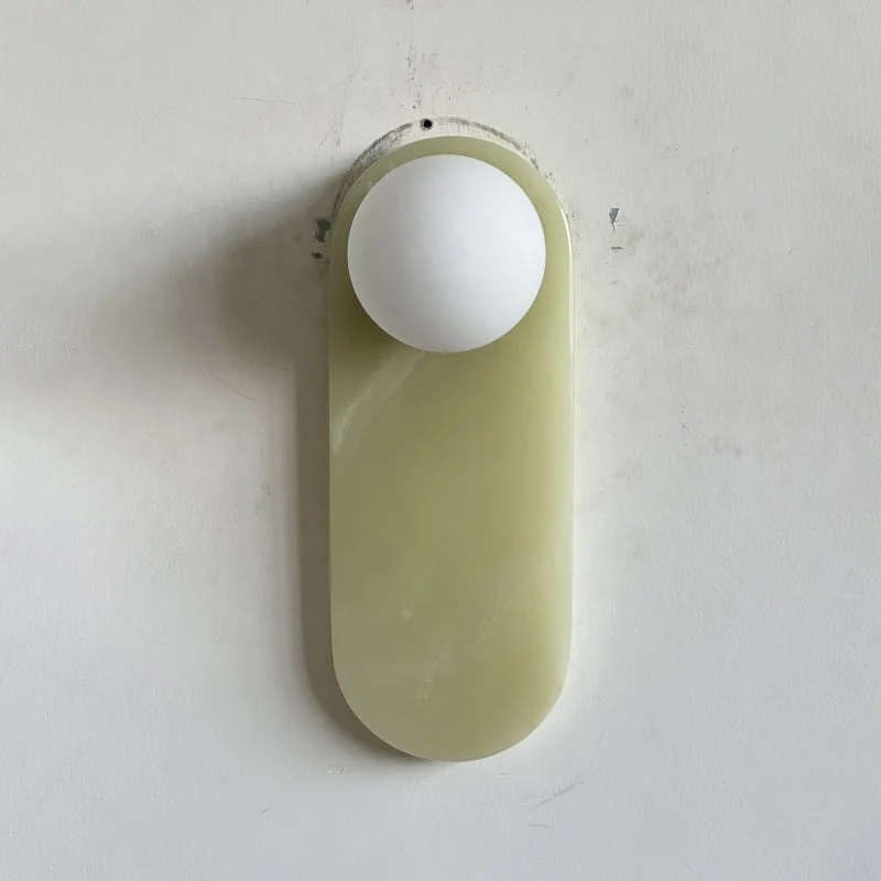 Luxe Wandlamp van Jade of Marmer met Glazen Kap – Mid Century Design Verlichting voor Slaapkamer en Hal | Sansoti
