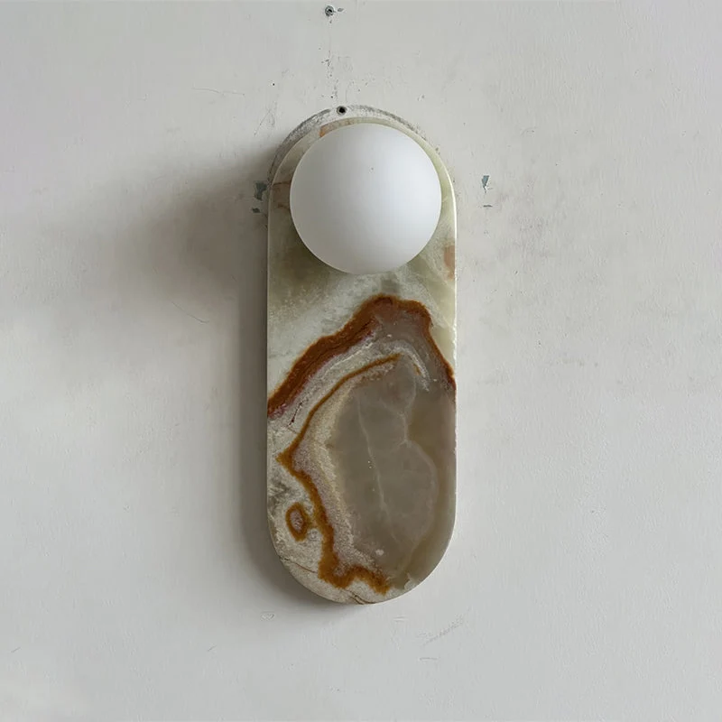 Luxe Wandlamp van Jade of Marmer met Glazen Kap – Mid Century Design Verlichting voor Slaapkamer en Hal | Sansoti