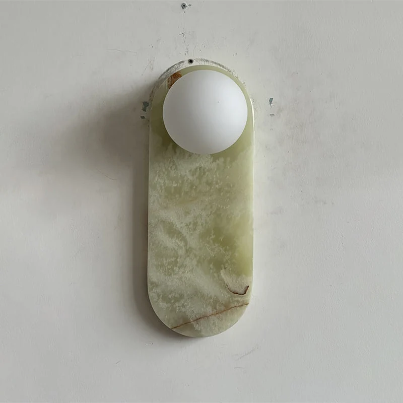 Luxe Wandlamp van Jade of Marmer met Glazen Kap – Mid Century Design Verlichting voor Slaapkamer en Hal | Sansoti