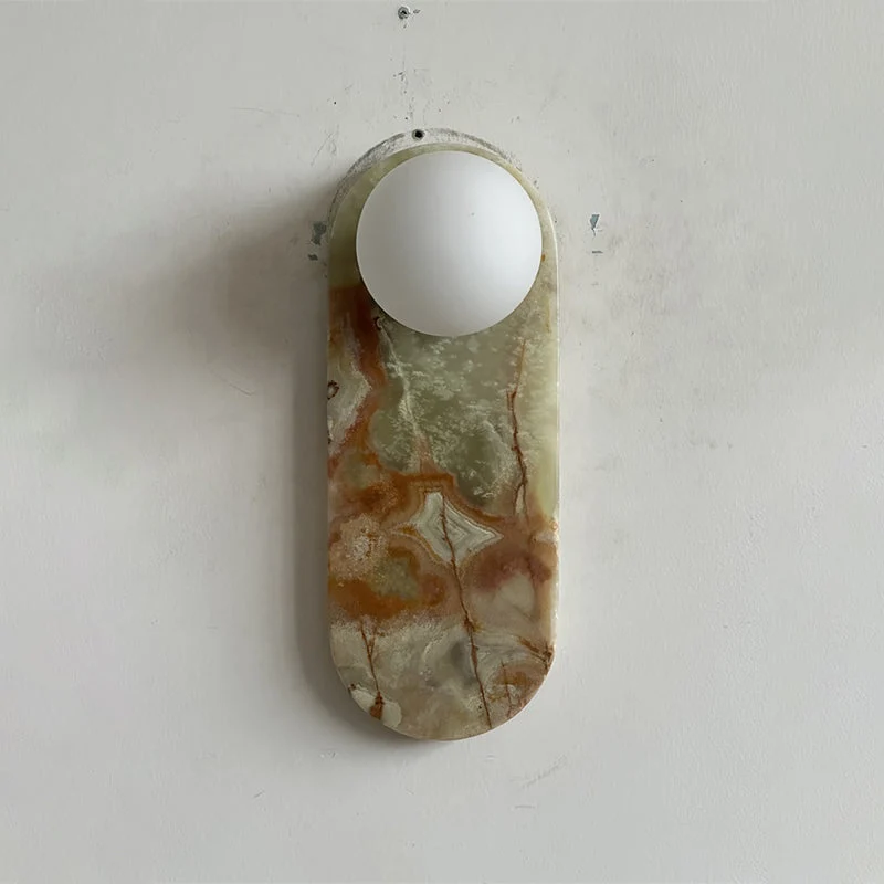 Luxe Wandlamp van Jade of Marmer met Glazen Kap – Mid Century Design Verlichting voor Slaapkamer en Hal | Sansoti