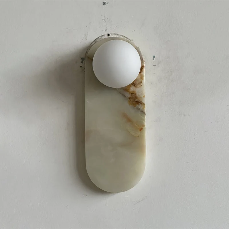 Luxe Wandlamp van Jade of Marmer met Glazen Kap – Mid Century Design Verlichting voor Slaapkamer en Hal | Sansoti