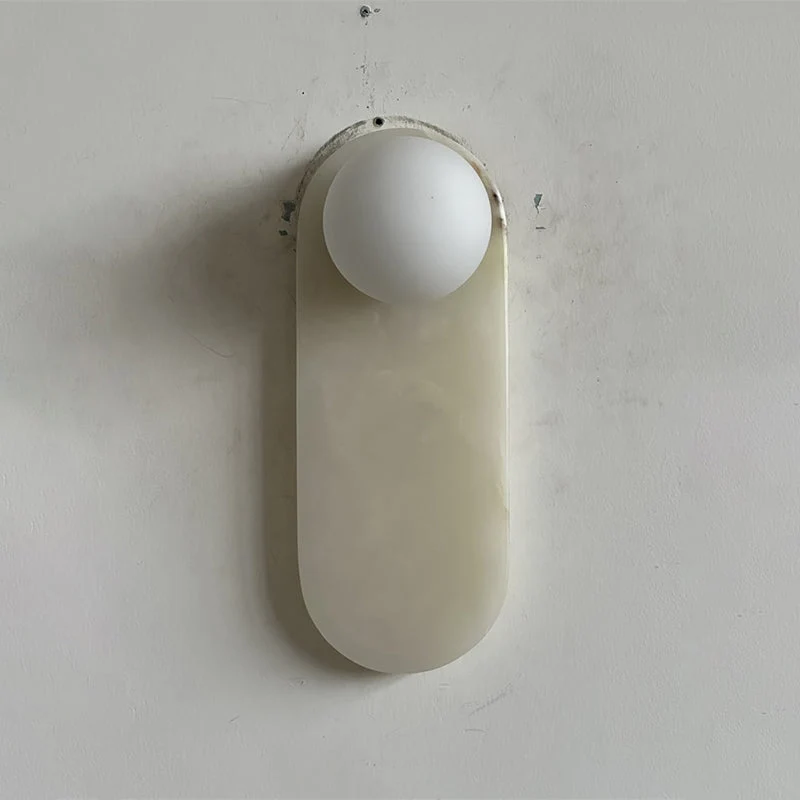Luxe Wandlamp van Jade of Marmer met Glazen Kap – Mid Century Design Verlichting voor Slaapkamer en Hal | Sansoti