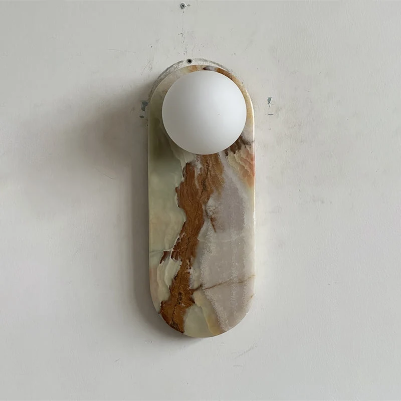 Luxe Wandlamp van Jade of Marmer met Glazen Kap – Mid Century Design Verlichting voor Slaapkamer en Hal | Sansoti