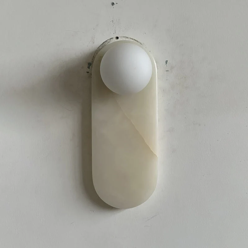 Luxe Wandlamp van Jade of Marmer met Glazen Kap – Mid Century Design Verlichting voor Slaapkamer en Hal | Sansoti