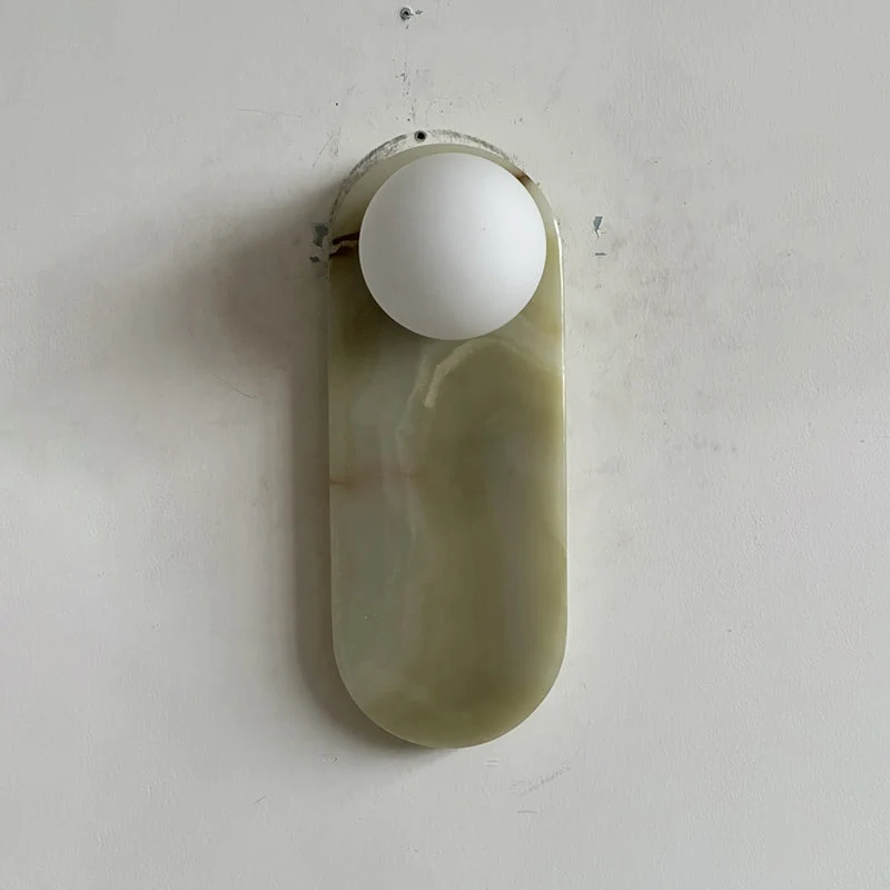 Luxe Wandlamp van Jade of Marmer met Glazen Kap – Mid Century Design Verlichting voor Slaapkamer en Hal | Sansoti