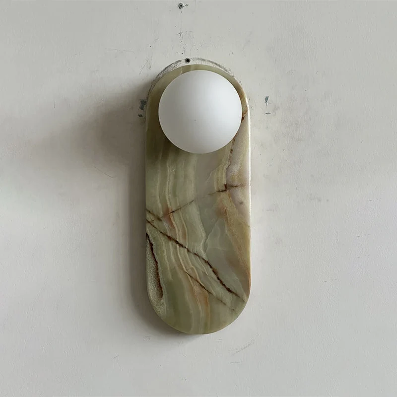 Luxe Wandlamp van Jade of Marmer met Glazen Kap – Mid Century Design Verlichting voor Slaapkamer en Hal | Sansoti