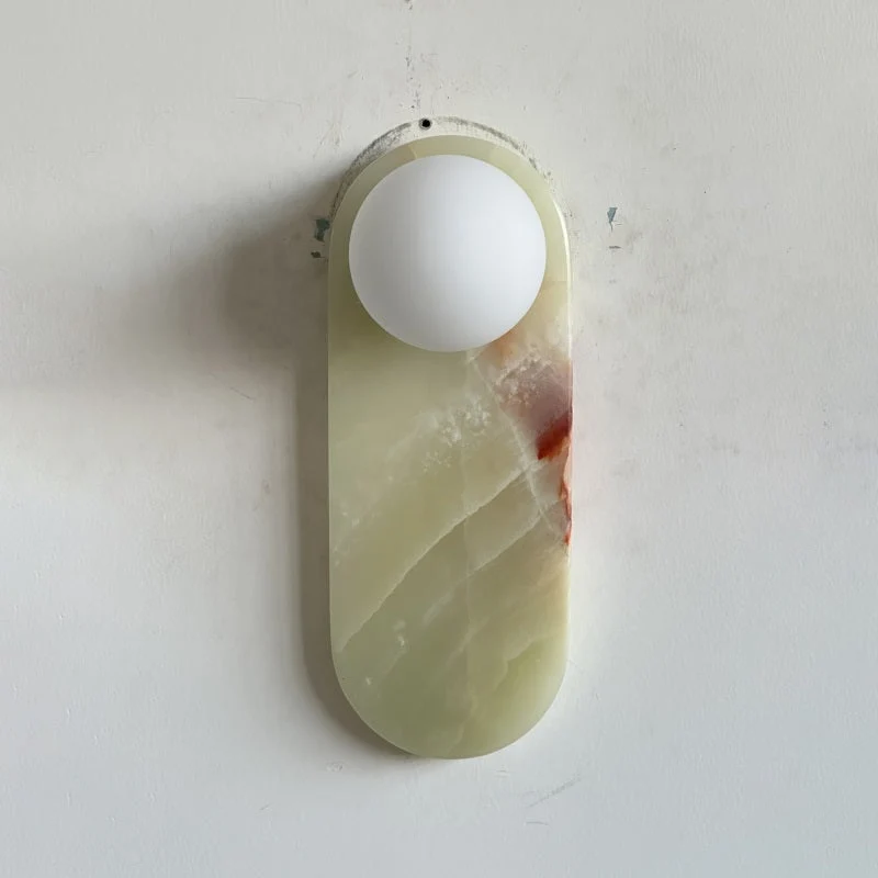 Luxe Wandlamp van Jade of Marmer met Glazen Kap – Mid Century Design Verlichting voor Slaapkamer en Hal | Sansoti