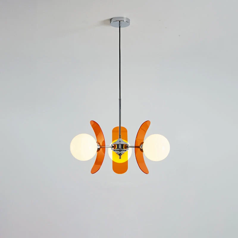 Moderne Sputnik Kroonluchter met Gekleurde Acryl Elementen en Witte Glazen Bollen – Design Hanglamp Meerdere Lichtpunten | Sansoti