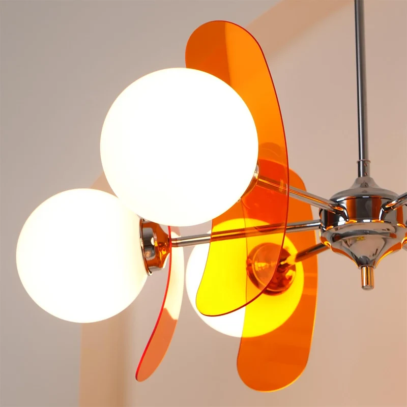 Moderne Sputnik Kroonluchter met Gekleurde Acryl Elementen en Witte Glazen Bollen – Design Hanglamp Meerdere Lichtpunten | Sansoti