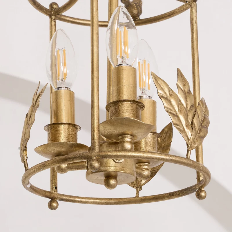 Barok Lantaarn Hanglamp met Vogel- en Bladdetails – Klassieke 3-Lichts Plafondlamp in Goud of Brons | Sansoti