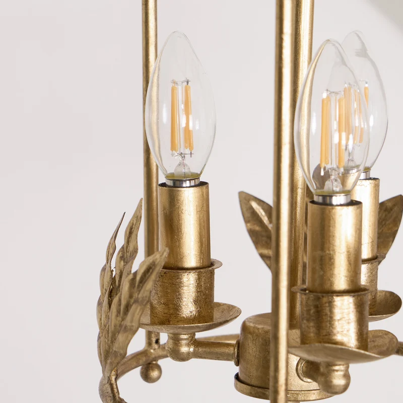 Barok Lantaarn Hanglamp met Vogel- en Bladdetails – Klassieke 3-Lichts Plafondlamp in Goud of Brons | Sansoti