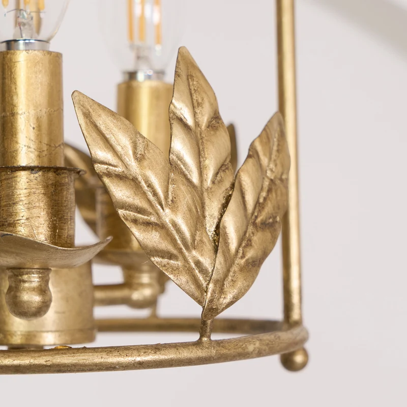 Barok Lantaarn Hanglamp met Vogel- en Bladdetails – Klassieke 3-Lichts Plafondlamp in Goud of Brons | Sansoti