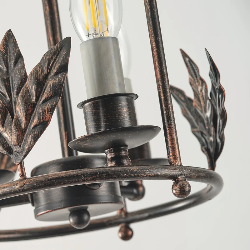 Barok Lantaarn Hanglamp met Vogel- en Bladdetails – Klassieke 3-Lichts Plafondlamp in Goud of Brons | Sansoti