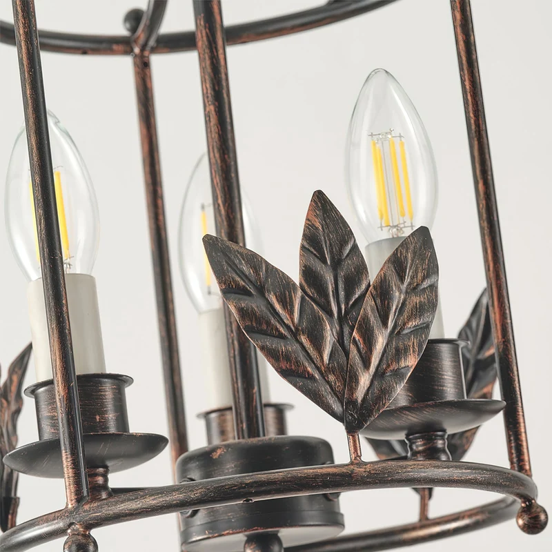 Barok Lantaarn Hanglamp met Vogel- en Bladdetails – Klassieke 3-Lichts Plafondlamp in Goud of Brons | Sansoti