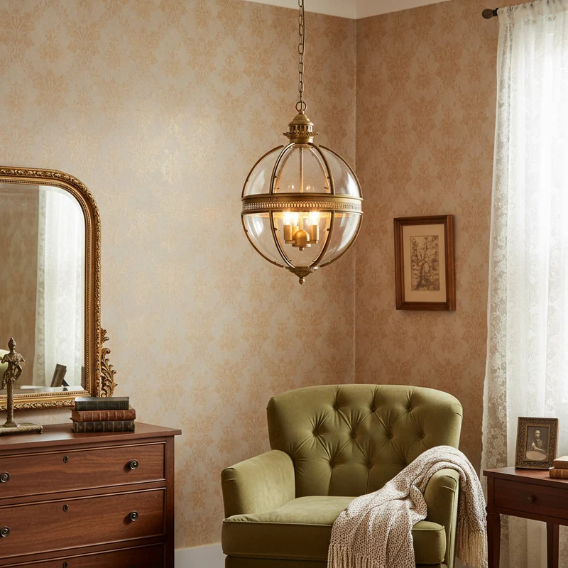 Barok Hanglamp met Glazen Kappen en Gouden Afwerking – Luxe Design Kroonluchter 3-Lichts | Sansoti