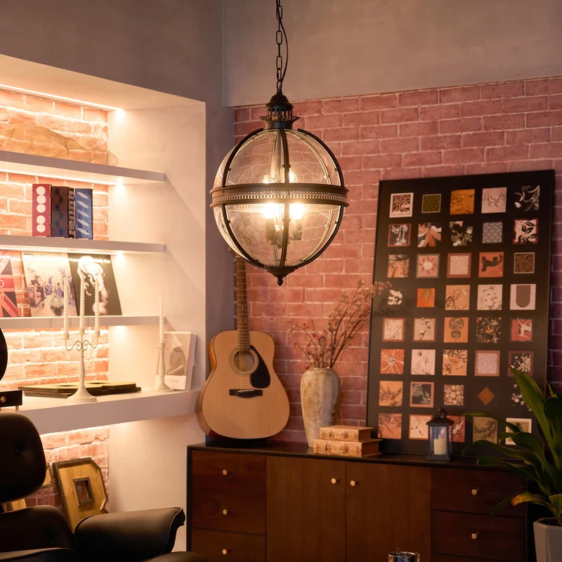 Barok Hanglamp met Glazen Kappen en Gouden Afwerking – Luxe Design Kroonluchter 3-Lichts | Sansoti