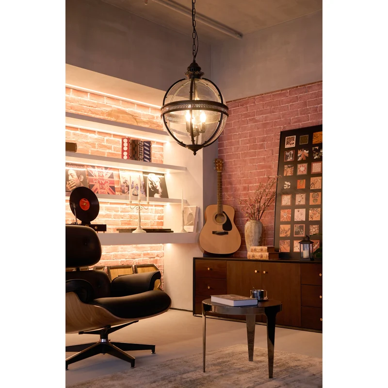 Barok Hanglamp met Glazen Kappen en Gouden Afwerking – Luxe Design Kroonluchter 3-Lichts | Sansoti